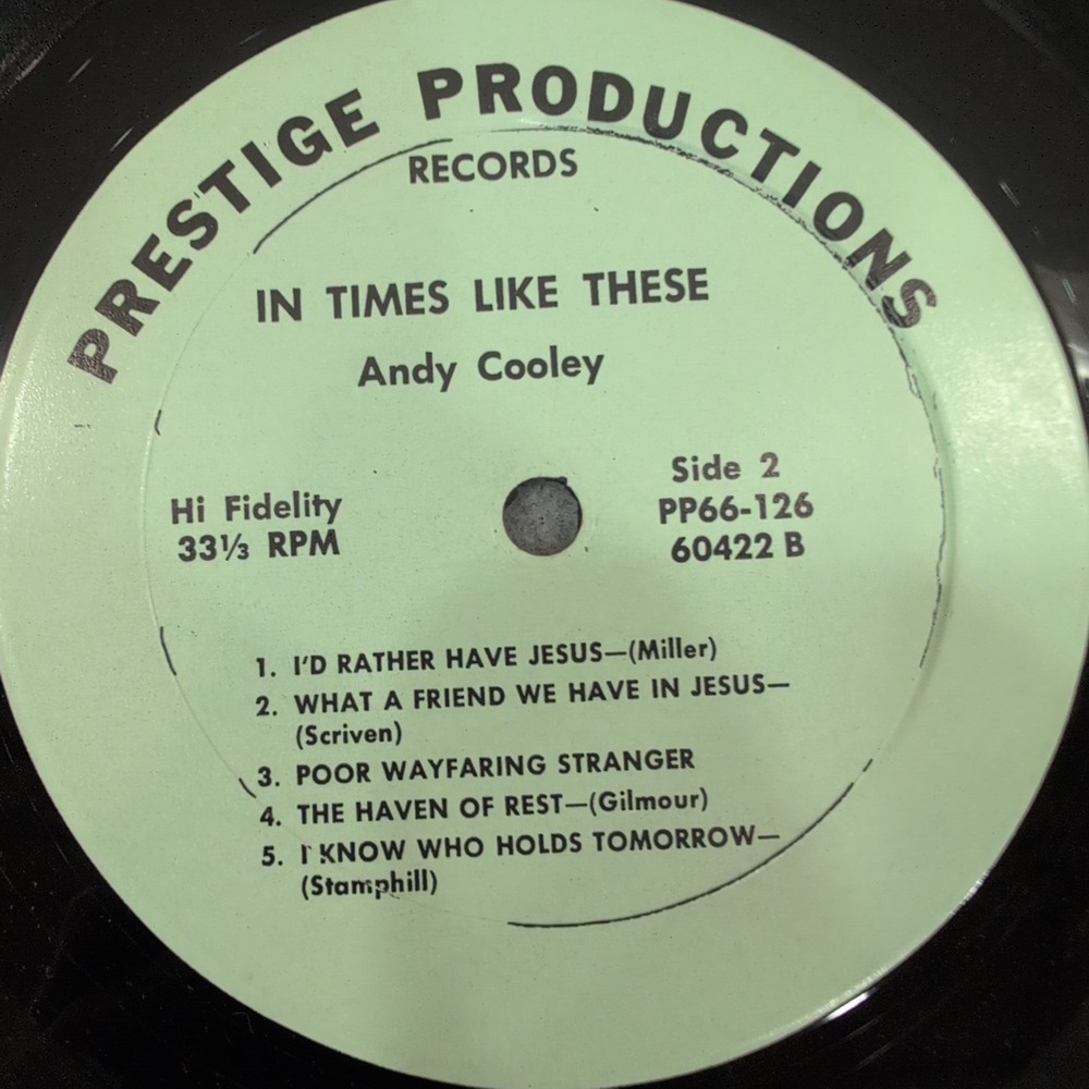 Andy Cooley In Times Like These Vinyl LP Gospel Hymns Prestige Productions 60422 - Picture 5 of 7
